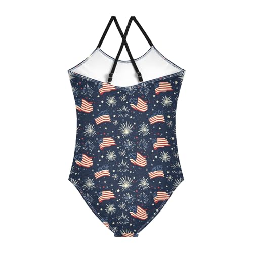 American Flag Firework Girls Swimsuits Quick Dry Crossback One Piece Beach Swimwear Bathing Suit2