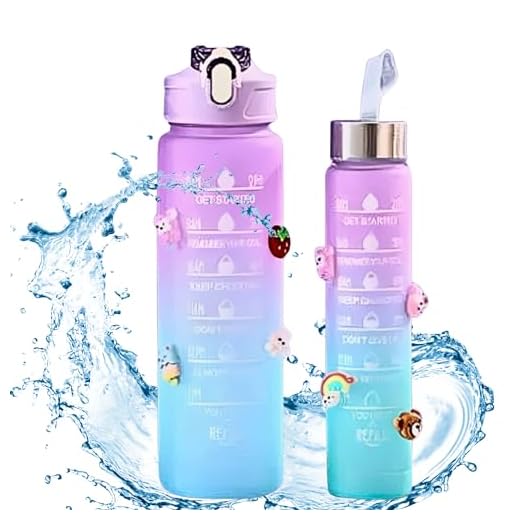 Botella De Agua Deportiva Sin Bpa, Botella De Agua 1 Litro y 500ml Con Pajilla, Pack 2 Botellas, Botella Agua Niños Colegio Incluye Stikers y Pegatinas, Botella Gym, Picnic Termo Color Morado