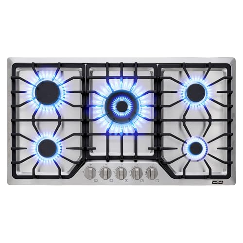 AMZRVSTUDIO 30 inch Gas Cooktop with 5 Italy SABAF Powerful Burners.Max 48,300 BTU/hr Built-in Gas...