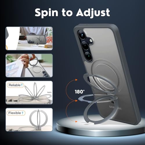 Image of AIBEX Back Cover OStand for Samsung S26 5G MagSafe Compatible | Ring Kickstand with Magnetic Alloy Ring Metal | Wireless Charging Support | Scratch Resistant Slim Thin | Armor Protection Case - Grey