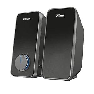 Trust Arys 2.0 PC Speakers, 28 W Peak Power, 3.5 mm Aux, USB Powered, Volume Control, Headphone Connection, Stereo Computer Speaker Set for Desktop, Laptop, Tablet, Phone – Black [Amazon Exclusive]