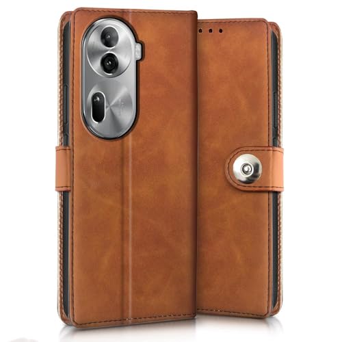 Image of WOW IMAGINE Shock Proof Flip Cover Back Case for Oppo Reno 11 Pro 5G (Magnetic Button Flip Case | Wallet Pockets & Stand | Leather Finish | Alder Brown)