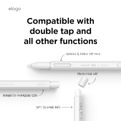 Image of elago x MONAMI Compatible with Apple Pencil Pro Case & Apple Pencil 2nd Generation Case, Compatible with Magnetic Charging, Double Tap, Squeeze (Must Read Installation Instructions) (Pale White)