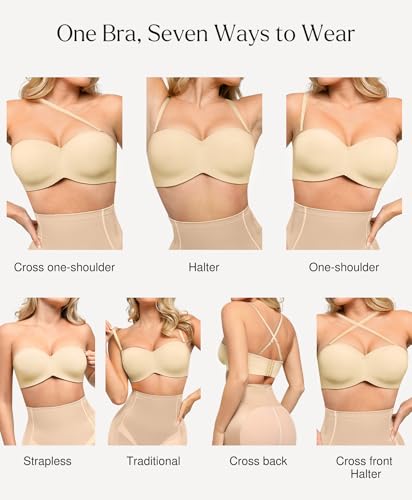 Image of Popilush Strapless Push Up Minimizer Bras for Women Bandeau Support Unlined Bra No Padding Underwire Everyday Bras Tube Top