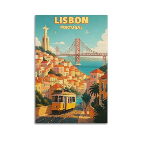 Poster vintage Lisbonne 40x60 en toile anti-reflet pour mur
