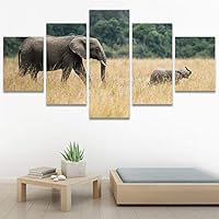 SIGNWIN 5 Panel Canvas Wall Art Animals Black and White Dramatic Duotone Expressionism Grey Modern Artwork for Home Decorations Ready to Hang - 60