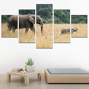 SIGNWIN 5 Panel Canvas Wall Art Animals Black...