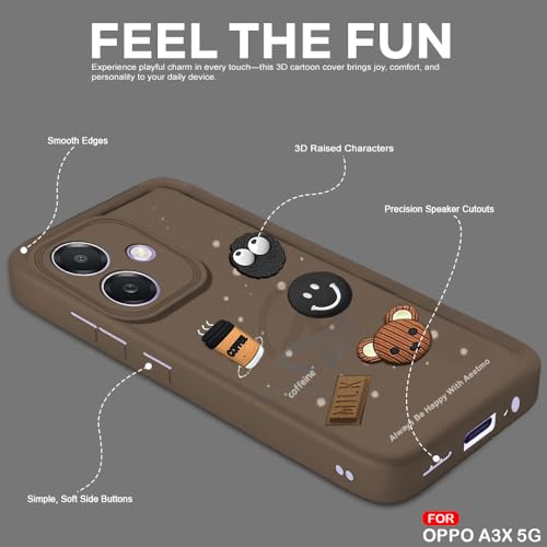 Image of AESTMO Back Case Cover for Oppo A3X 5G Cover | Cute Fun Cartoon 3D Ball | Coffee Silicone Case | Full Body Protection | Camera Protection Back Cover for Oppo A3X 5G (Brown)