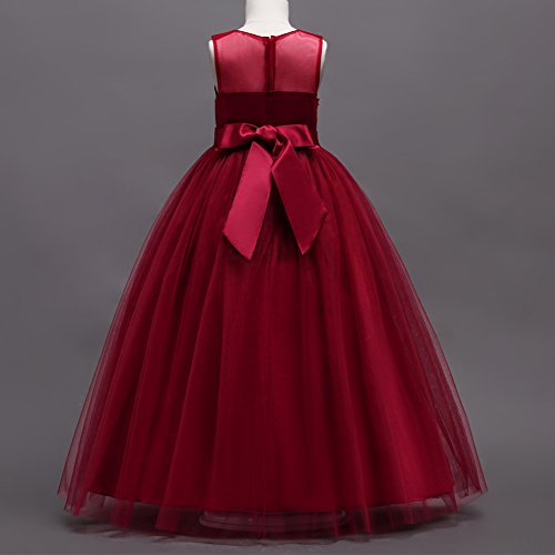 Little Big Girls’Tulle Retro Vintage Dresses Flower Lace Pageant Party Wedding Floor Length Dance Evening Gown4