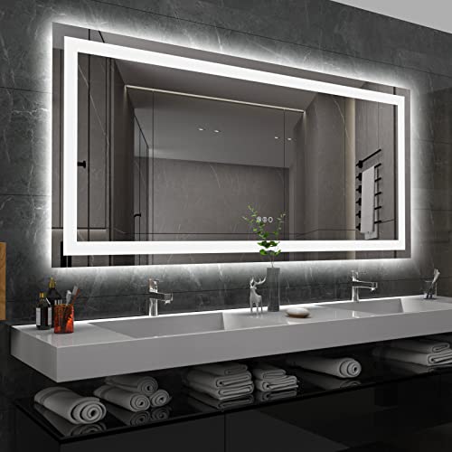 Amorho Led Bathroom Mirror 72"X 36" With Front And Backlight, Large Dimmable Wall Mirrors With Anti-Fog, Shatter-Proof, Memory, 3 Colors, Double Led Vanity Mirror #TOP15
