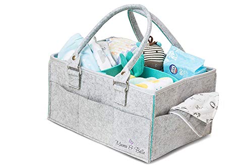 Diaper Caddy Organizer- Felt Baby Caddy for Gender Neutral Baby Shower Gift| Portable Diaper Caddy with Bonus Felt Bag| Foldable Diaper Caddy| Nursery Organizer Bin
