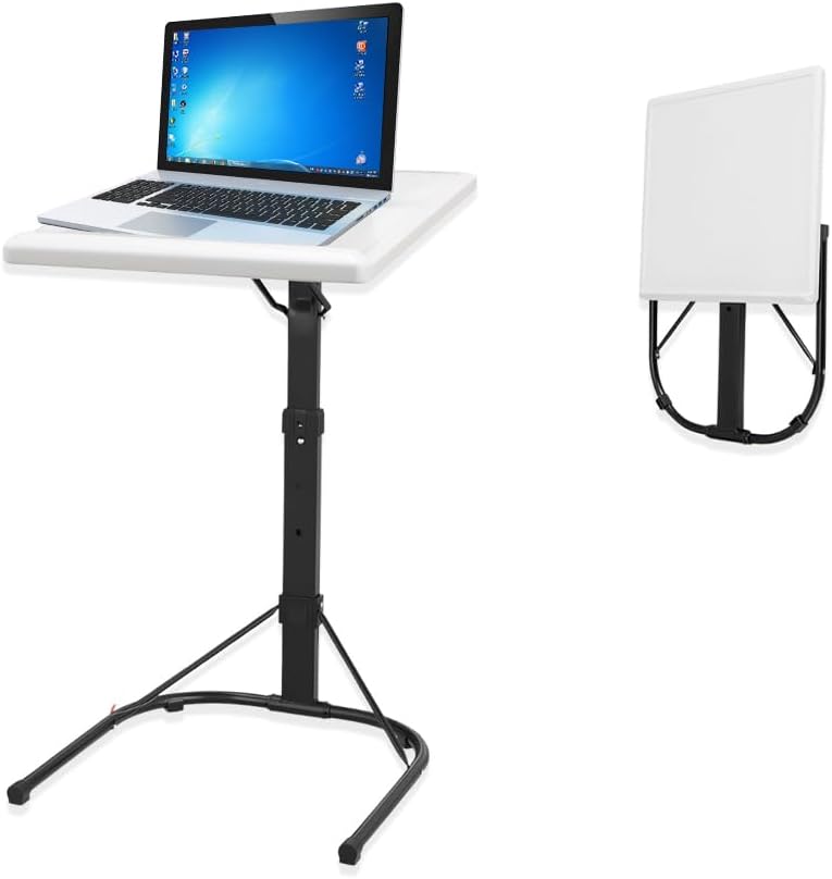 GBS Folding Laptop Table, Foldable & Adjustable Laptop Overbed Table white Adjustable Height and Tilt Angle Option Multi-Functional Folding TV tray Table, Portable, C Shaped End Table For Sofa & Bed