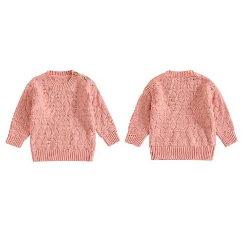 Kids Solid Color Sweaters Button Sholuder Long Sleeve Round Neck Ribbed Knitted Pullover2