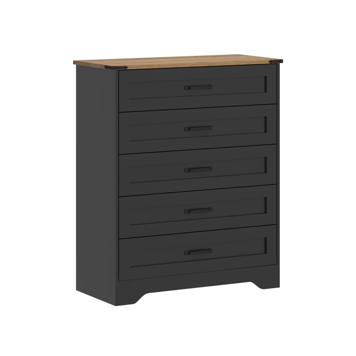 URBNLIVING Panelled Chest of Drawers Bedroom Storage (Black, 5 Drawer)