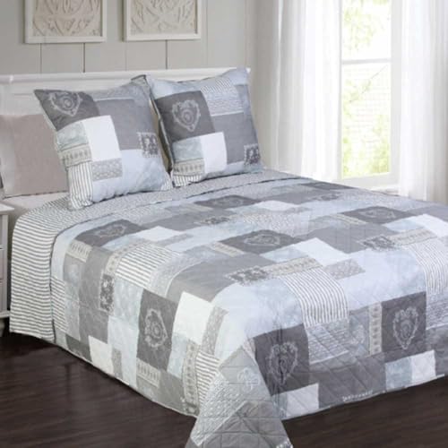 Alpes Blanc - Couvre lit Courchevel Gris 230x250 + 2 taies 65x65