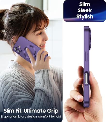 Image of DIZORO Magnetic Case for iPhone 16 Pro Case [Compatible with MagSafe][Built-in Camera Lens Protector] Slim Soft Silicone Bumper Shockproof Metallic Luster Back Cover Phone Case (Royal Deep)