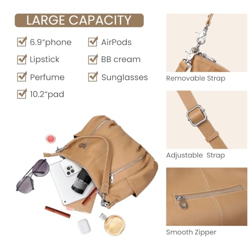 Image of HESHE Genuine Leather Purses for Women Shoulder Hobo Bag Crossbody Satchel Handbags Designer Ladies Totes Purse
