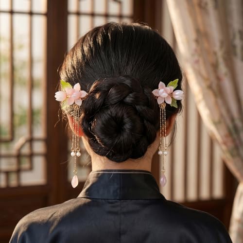 Pinzas Tradicionales Hanfu Chinas Rosas 2 Piezas miniatura 4