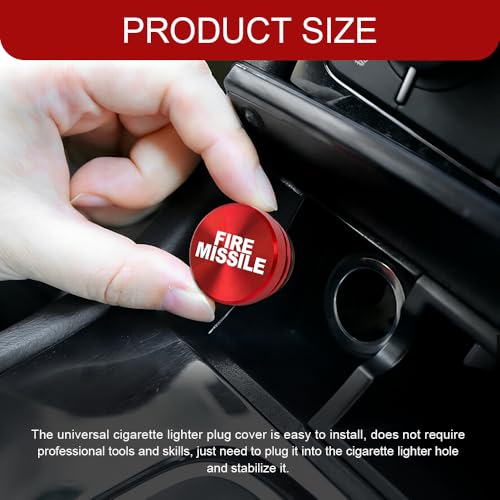 Image of Cigarette Lighter Plug Cover, Eject Button Car Cigarette Lighter, Standard 12 Volt Power Source Aluminum Dustproof Plug Universal Fits Most Vehicles (Red-Fire Missle)