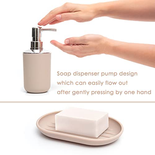 Moss & Stone PBTR-6P-BEI 6 Pcs Bathroom Accessories Set, Bathroom Decor Sets Includes Soap Dispenser, Toothbrush Holder, Toothbrush Cup, Soap Dish thumb #2