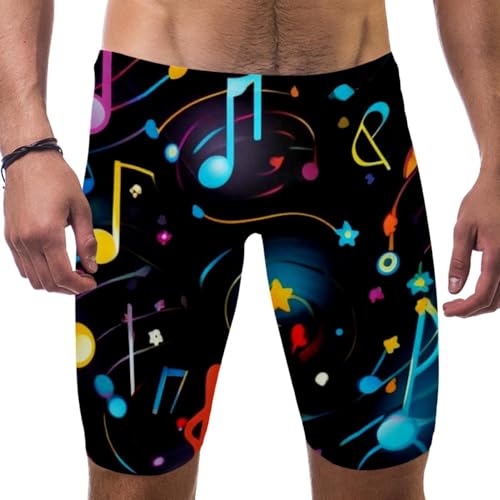 Colorful Music Notes Swimsuit for Men & Boys,Competition Lap Swim Suit, Square Leg Endurance Training
