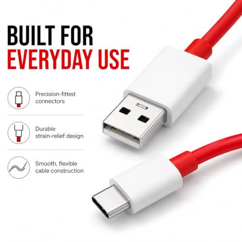 Image of Novobit 80W SUPERVOOC Fast Charging USB Type-C Cable, Compatible with OnePlus 13 /13R /12 /12R /11 /10 /10T /9 /9R /9RT /8 /8T /7T /7Pro, Nord 4 /3 /2 /2T /CE4 /CE3 /CE2Lite, 1m Red, 1Yr Warranty, 480Mbps Sync
