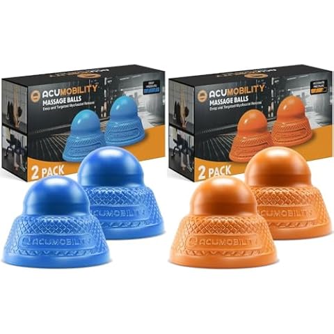 Acumobility Massage Ball Roller 2 Pack - Trigger Point - Massage Balls Massage Roller Ball - Foot Massage Ball - Physical Therapy Ball (Deep Pressure) Blue with 2 Pack Orange Cover