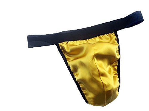 LSHARON Soie Hommes Sexy 100% Soie de mûrier G-String Lingerie Sous-Vêtements String Slip, doré, M
