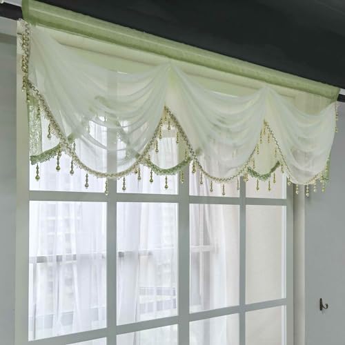 Gxi Scallop Kitchen Curtain Linen Sheer Curtain Valance For Living Room Rod Pocket Voile Curtain Beaded Curtain Tulle For Bathroom Window Treatment Valance 1 Panel thumb #5