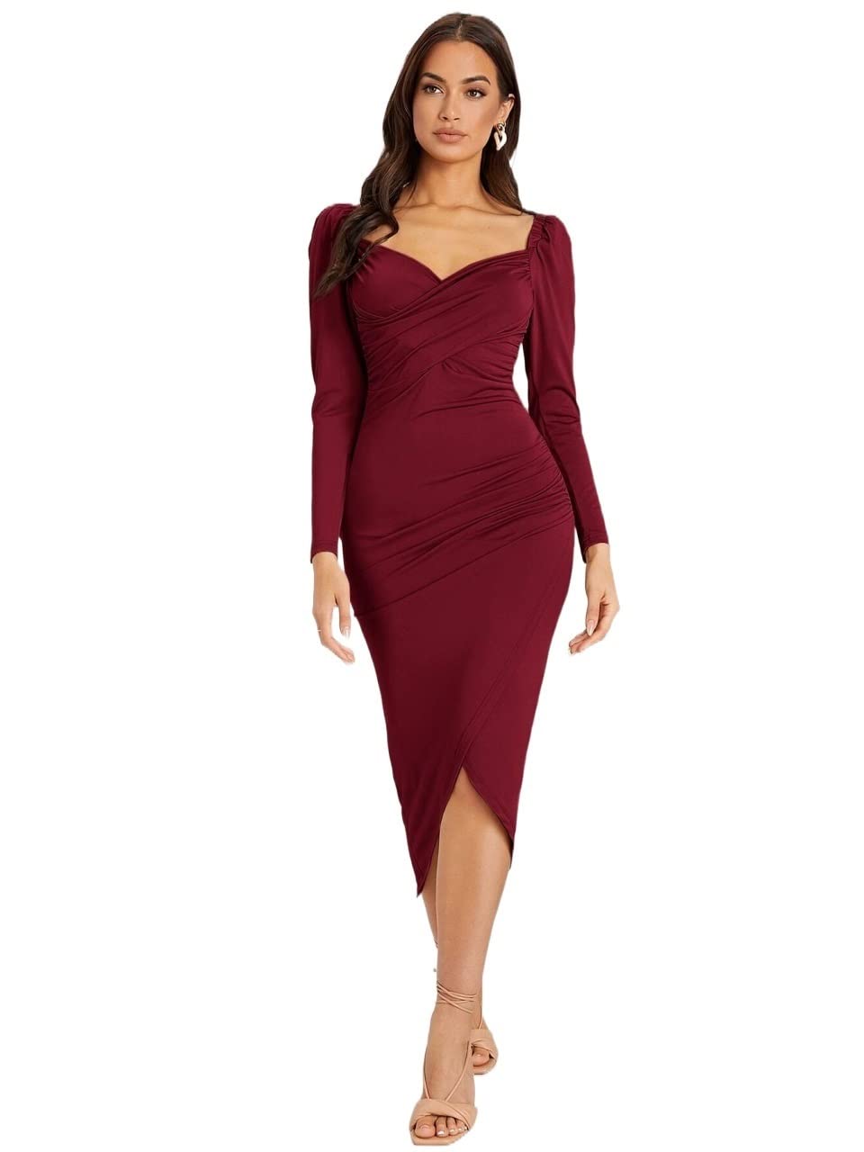 Amazon.com: Dresses for Women - Solid Wrap Bodycon Dress (Color : Burgundy,  Size : X-Large) : Clothing, Shoes & Jewelry