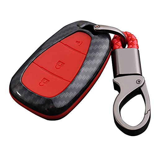 Sakali Key Fob Case Cover Fits Chevy Chevrolet Equinox 535T Car Key Protection Fob Skin Cover with Key Chain (3 Buttons, Red)