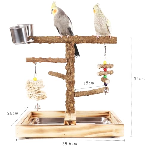 WishesMar Bird Playground Parrot Play Stand with Feeder Cup Climb Ladder and Tray Budgie Playground Cage Exercise Gym Toys for Parakeets Cockatiel Wooden - Image 2