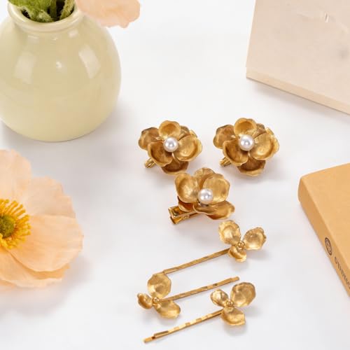 6 Pinzas para Cabello Flor Dorada para Mujer miniatura 6