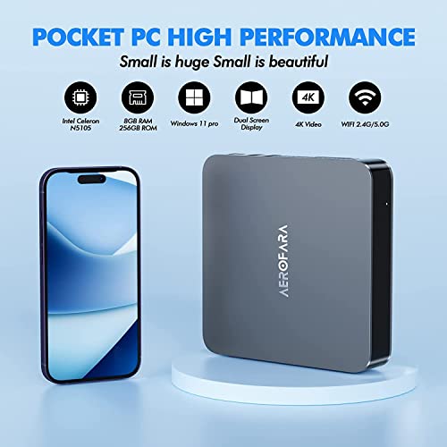 Mini-PC Windows 11, 8 GB DDR4/256 GB ROM, Intel Celeron N5105 (bis zu 2,9 GHz) Mini Desktop-PC mit WLAN 2,4 + 5 GHz, Dual-Display VGA+HDMI@4K HD, 1000 Mbps für Bildung, Business, Zuhause – Bild 5