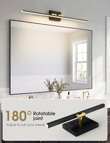Image of VOLISUN Modern Bathroom Vanity Light 39.4 inch, Rotatable, 24W Dimmable 5CCT Led Bathroom Light Fixture Over Mirror, Black Gold Bar Vanity Light for Bathroom Mirror Cabinets-ETL Certificated