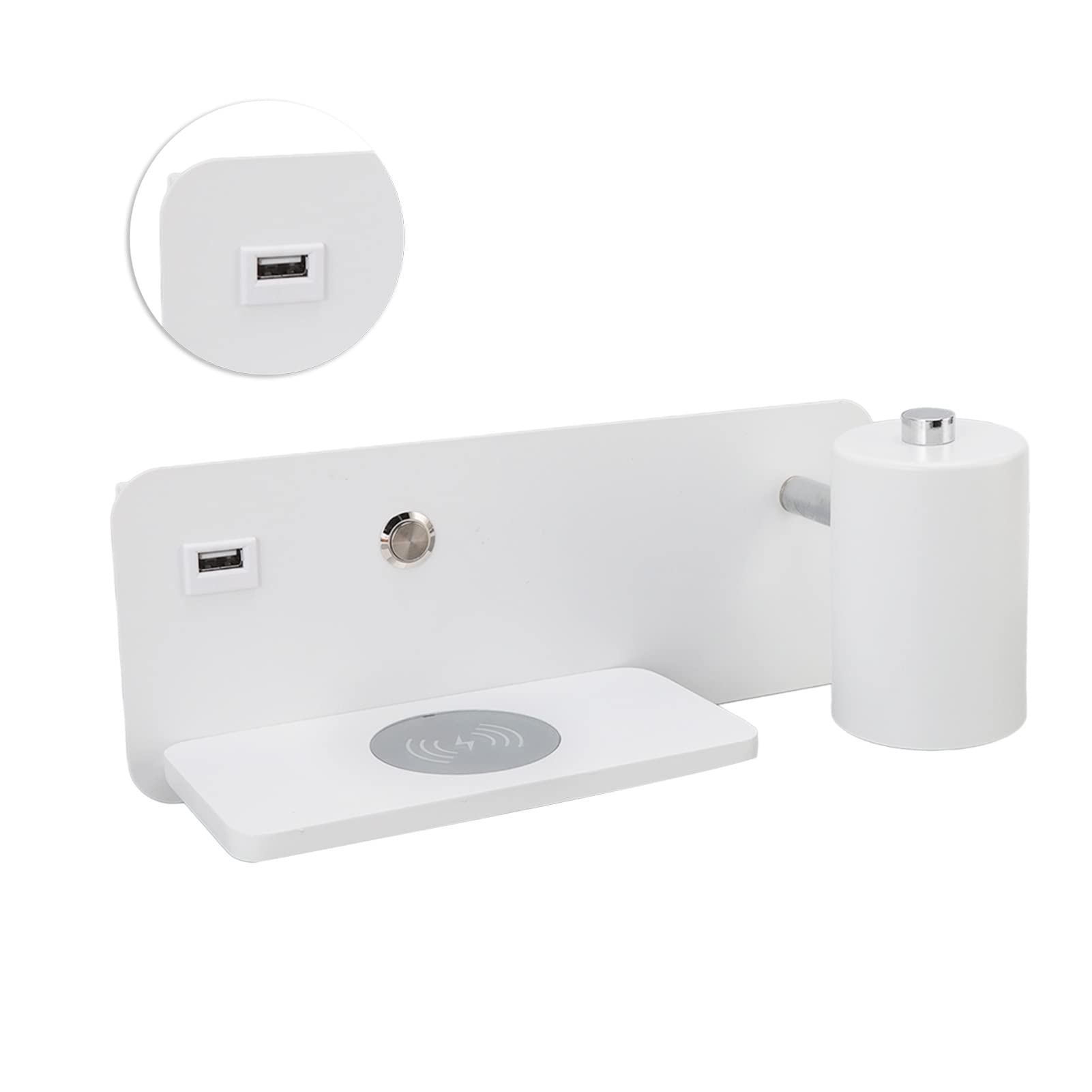 Applique a Led, Lampada Da Lettura a Parete Da Comodino Con Caricatore Wireless Da 5 V E Porta Di Ricarica Usb Lampada Da Parete Da Camera Da Letto Regolabile E Girevole Per Il(Bianco a destra)
