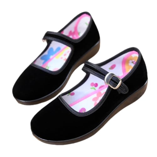 Girls Chinese Traditional Old Beijing Embroidered Cloth Shoes Performance Dancing Mary Jane Flats