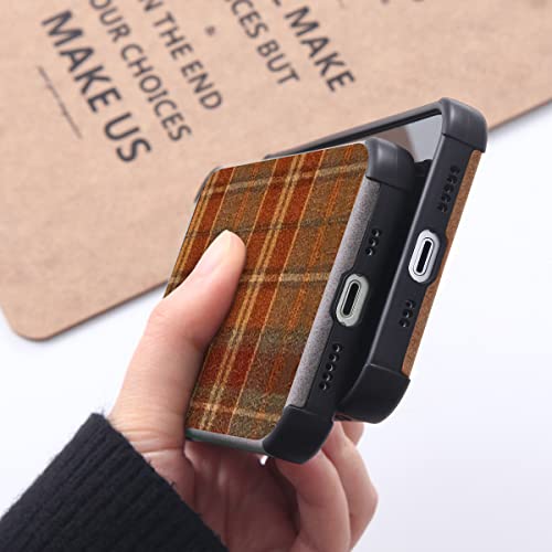 Idocolors Leather Suede Phone Case Khaki Plaid For Iphone 11,Durable Luxury Hybrid Retro Brown Cases,Ultra-Thin Leather Tpu Frame Full-Body Protective Non-Slip Girly Shockproof Cover #TOP6