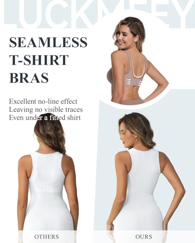 Image of LUCKMEEY Womens Wireless Push Up Bras Sexy V Mesh Supportive Seamless T-Shirt Bra No Underwire (U-Back & Crossback)
