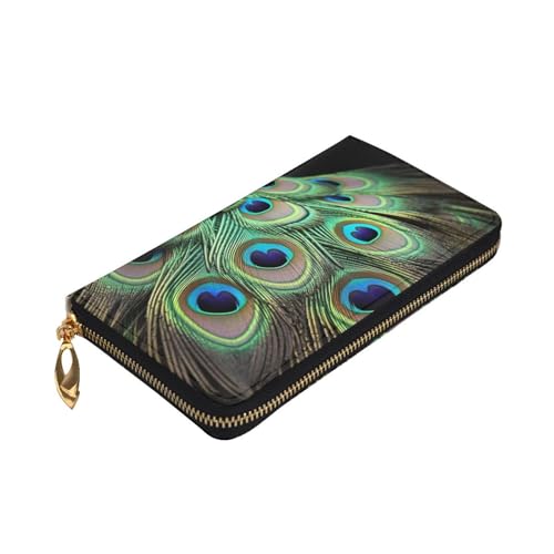 Women's Wallet Clutch Large Capacity Long Wallet Green Peacock Feather Leather Ladies Card Phone Holder Travel Purse3