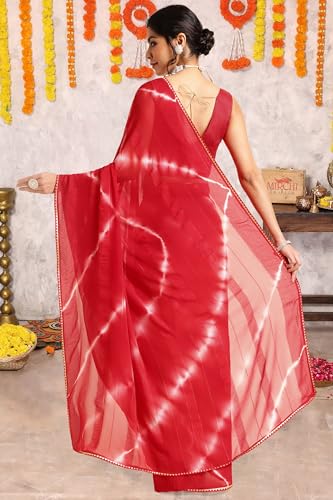 Image of MIRCHI FASHION Women Saree Shibori Print Chiffon | Elegant Festive and Functional Sari for All-Day Comfort with Matching Blouse