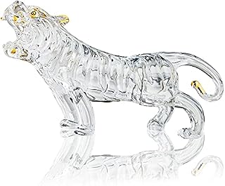 YU FENG Crystal Tiger Figurines Collectibles Hand Blown Painted Glass Art Wildlife Animal Sculpture Ornament Handmade Home Office Decor Crystal Paperweight