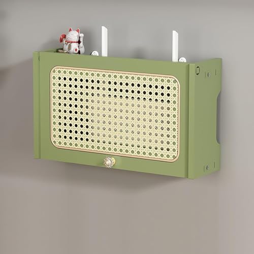 Armoire en bois pour routeur WiFi - Rangement mural pour modem - Étagère de gestion des câbles en rotin - Organiseur élégant pour boîte WiFi - Solution de décoration d'intérieur