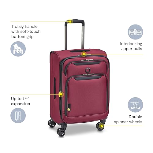 Image of DELSEY PARIS Sky Max 3.0 Carry-On 21 Inch, Lightweight Softside Expandable Luggage, Spinner Wheels, Soft Touch Handle, Burgundy