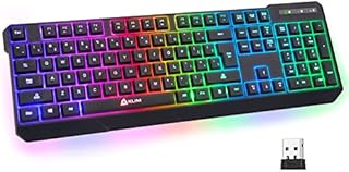 KLIM Chroma Wireless Gaming Keyboard RGB New 2022 Version - Long-Lasting Rechargeable Battery - Quick and Quiet Typing - Water Resistant Backlit Wireless Keyboard for PC PS5 PS4 Xbox One Mac - Black
