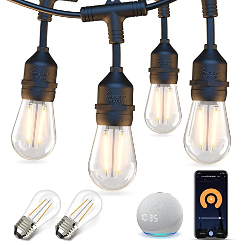 XMCOSY+ Outdoor String Lights, 98Ft Smart Patio Lights Waterproof, WiFi Control, Work with Alexa, Dimmable Edison LED String Lights for Outside Yard