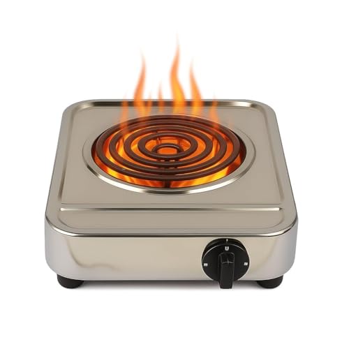 Image of Drumstone 2000W Electric Hot Plate Single Burner, Stainless Steel Portable Cooktop with Adjustable Temperature Control Knob, Coil Heating, Electric Cooking Stove for Home, Office, Hostel & Travel