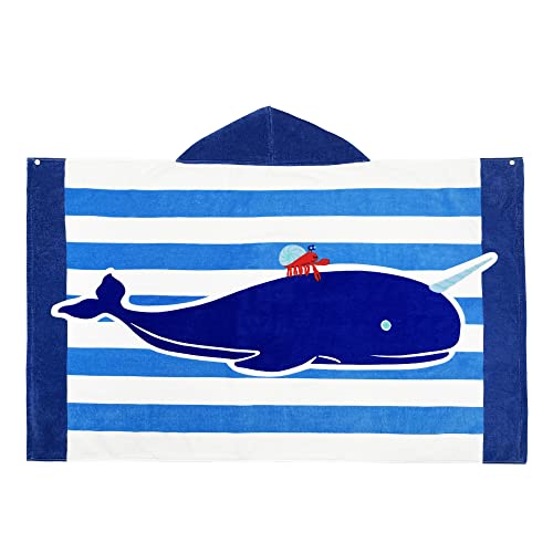 Enfants Serviette de Bain à Capuche Serviettes de Plage 100% Coton Peignoirs Garçons Poncho de Bain pour Enfant de 2 à 8 ans, Narval