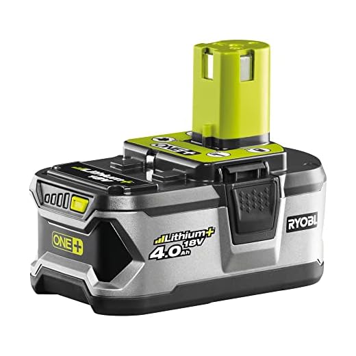Ryobi Werkzeug Akku RB18L40 18V/4.0 AH LI-Ion, ONE PLUS - Ein Akku für Ryobi Rasentrimmer, Heckenscheren oder Akkuschrauber inkl. Ladestandsanzeige und langer Lebensdauer, Farbe: schwarz-grau
