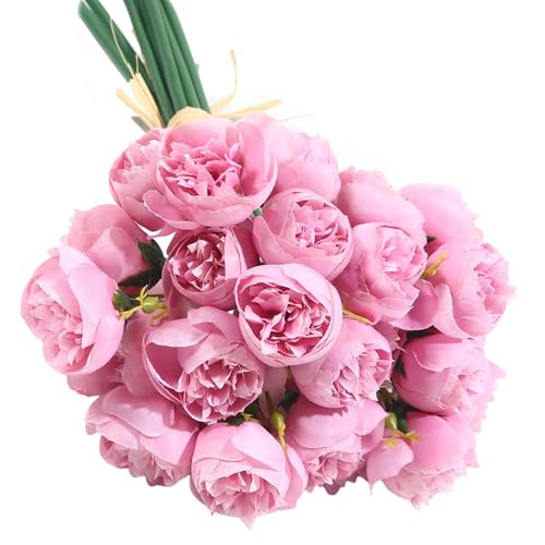 VATTEN HOME Bouquet de fleurs artificielles 28 cm, rose, polyester + polyéthylène + fer, très réaliste et couleur brillante (27 fleurs roses roses)